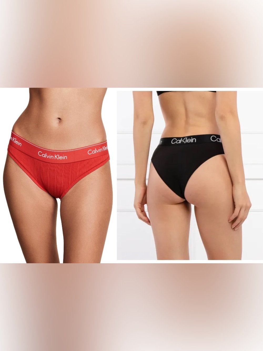 Calvin Klein 2pc SET Bikini Briefs Cotton Underwear Logo Waistband Red & Black